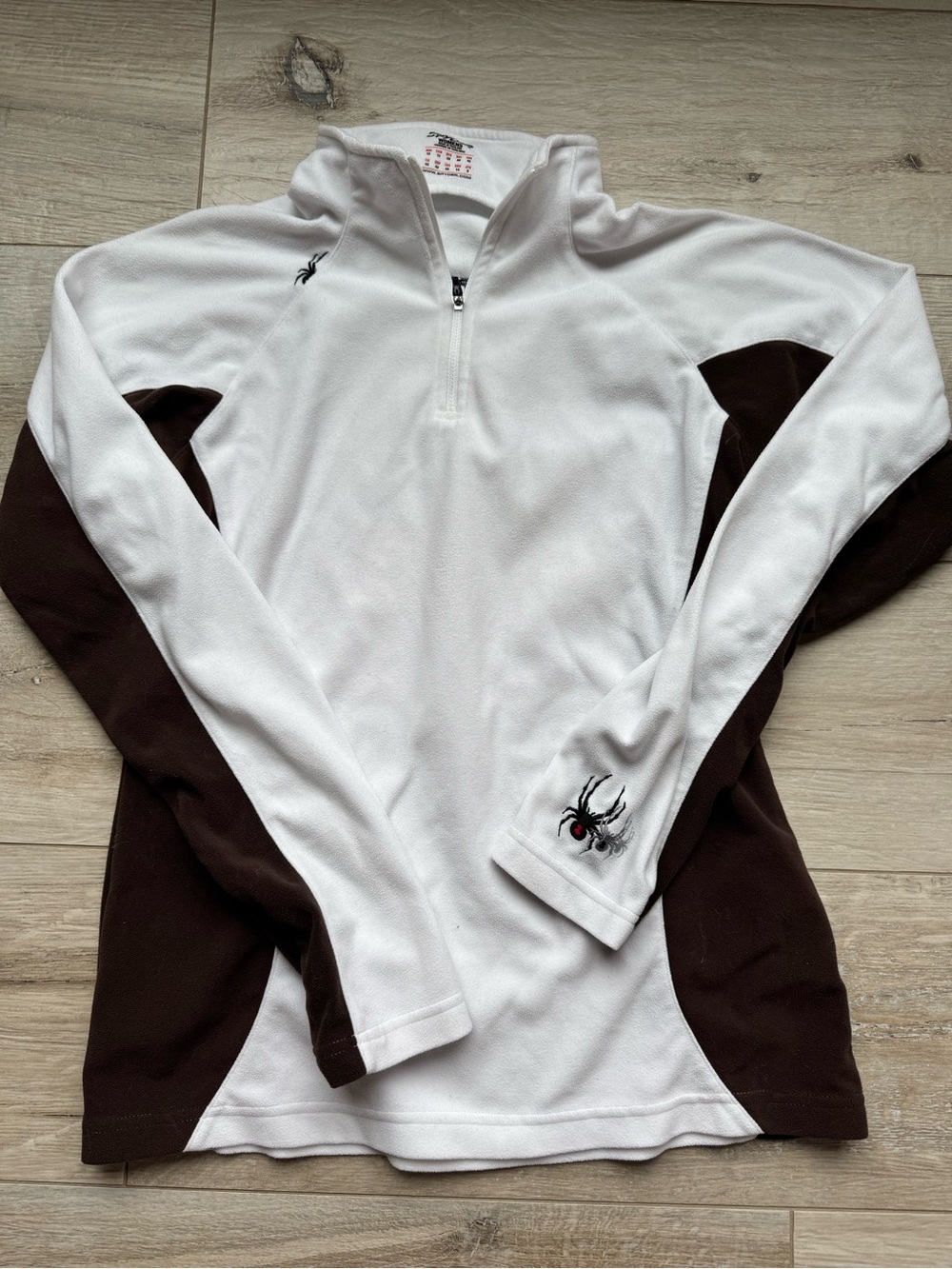 Like NEW Spyder Women's White and Dark Brown Half-Zip Fleece pull over. Size 12